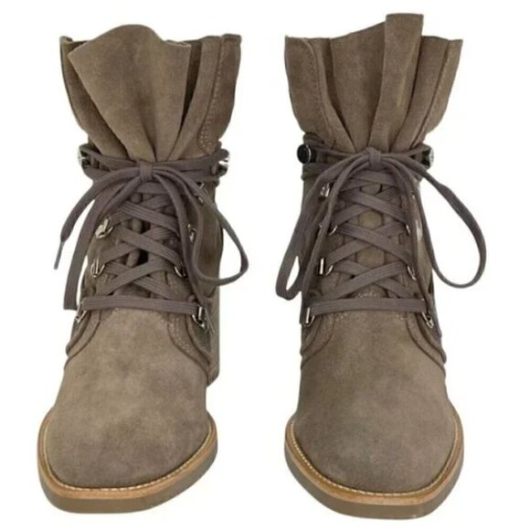 Aquatalia Elise Taupe Suede Leather & Canvas Womens Ankle Boots Size 7 NEW - Picture 2 of 6